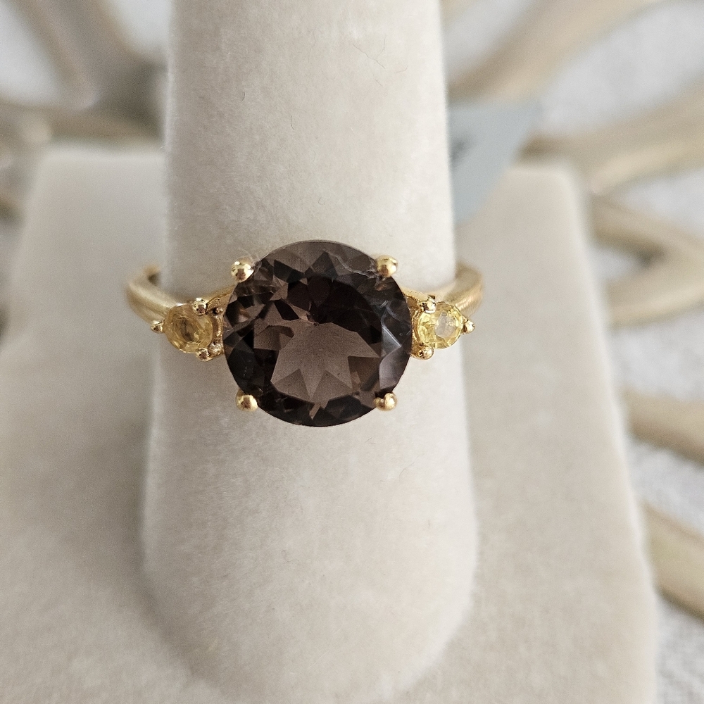 Smoky Quartz With Citrine Accent Gold Over 925 Silver Set - Picture 13 of 16